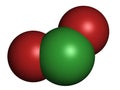 Chlorine dioxide (ClO2) molecule. Used in pulp bleaching and for disinfection of drinking water