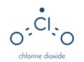 Chlorine dioxide ClO2 molecule. Used in pulp bleaching and for disinfection of drinking water. Skeletal formula. Royalty Free Stock Photo