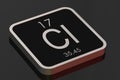 Chlorine element from periodic table on black square block Royalty Free Stock Photo