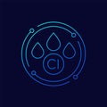 Chlorine icon with drops, linear design
