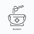 Chlorine sanitizing line icon. Vector outline illustration of bucket and spoon. Antibacterial bleach cleaning pictogram