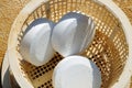 Chlorine tablets in plastic basket. Royalty Free Stock Photo