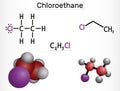 Chloroethane, ethyl chloride, monochloroethane molecule. It is local anesthetic with chemical formula C2H5Cl. Structural chemical