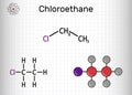 Chloroethane, ethyl chloride, monochloroethane molecule. It is local anesthetic with chemical formula C2H5Cl. Structural chemical