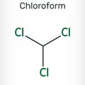 Chloroform or trichloromethane molecule. It is anesthetic, euphoriant, anxiolytic and sedative. Structural chemical formula Royalty Free Stock Photo