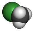 Chloromethane methyl chloride molecule. Atoms are represented as spheres with conventional color coding: hydrogen white,.