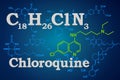 Chloroquine. Chemical formula, molecular structure. 3D rendering Royalty Free Stock Photo
