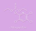 Chlorpyrifos organophosphate pesticide molecule. Toxic and carcinogenic. Mainly used in agriculture. Skeletal formula.