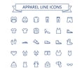 Chlothing line icons. Apparel outline vector icon set. 24 px. Editable stroke.