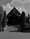 Chludowo, Poland beautifull wooden sacral architecture. Artistic look in black and white