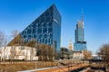 Chmielna 89 Pyramid office plaza and Varso Tower by HB Reavis in Srodmiescie business district of Warsaw city center in Poland