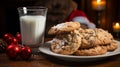 Choc chip cookies with milk at Christmas time