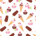 Choc-ice, icecream cone, cupcakes watercolor seamless vector pat Royalty Free Stock Photo