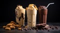 Choc peanut butter shakes: Chocolate mixed with creamy peanut butter, top with ice cream and cocoa