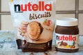 Hazelnuts Nutella spread and biscuits