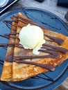 Chocholate crepe with vanila ice cream Royalty Free Stock Photo