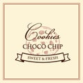 Choco chip cookie logo template. Vector illustration in sketch style. Design for branding and packaging. Bakery product