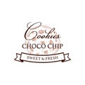 Choco chip cookie logo template. Vector illustration in sketch style. Design for branding and packaging. Bakery product