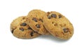 Choco chip cookies, Tasty sweet biscuit chocolate pastry, Isolated on white background, Cut out with clipping path.