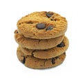 Choco chip cookies, Tasty sweet biscuit chocolate pastry, Isolated on white background, Cut out with clipping path. Royalty Free Stock Photo