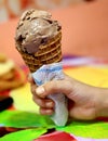 Chocolate brownie ice cream,  choco chips and chocolate Brownie ice cream with cone Royalty Free Stock Photo