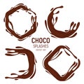 Choco or coffee drips and splashes vector set. 3D realistic illustration of the brown or dark chocolate, horizontal and vertical Royalty Free Stock Photo