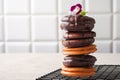 Choco pie chocolate and orange flavour biscuits on a white Table with copy space Royalty Free Stock Photo