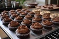 chocoholic baking chocolate cupcakes for friends birthday party Royalty Free Stock Photo