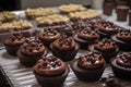 chocoholic baking chocolate cupcakes for friends birthday party Royalty Free Stock Photo