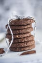 Chocolat cookies home made gift with morning coffee close up photo with chocolat cookies home made gift with morning cofbackground