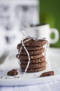 Chocolat cookies home made gift with morning coffee close up photo with chocolat cookies home made gift with morning cofbackground