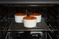 Chocolate-almond dessert with pears is baked in the oven