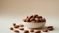 Chocolate almond nuts sweet snack for relax time on solid background Royalty Free Stock Photo