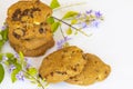 Chocolate ,almonds cookies dessert snack delicious with purple flowers