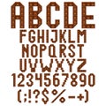 Chocolate alphabet, letters, numbers and signs. Set of isolated vector objects. Royalty Free Stock Photo