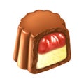 Chocolate candy with berry jelly and vanilla cream. Realistic vector tracing