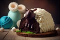 chocolate appetizing easter lamb cake with decoration of marshmallow and chocolate