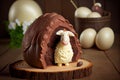 chocolate appetizing easter lamb cake with decoration of marshmallow and chocolate