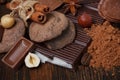 Chocolate assortment with cocoa powder