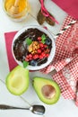 Chocolate Avocado Puree with Walnuts and Berries on Top Royalty Free Stock Photo