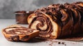 Chocolate Babka or Brioche Bread. Homemade Sweet Desert Pastry. Generative AI