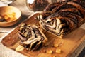 Chocolate babka or brioche bread. Royalty Free Stock Photo