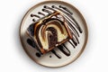 Chocolate Babka On Plate, White Background. Generative AI