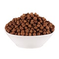 Chocolate balls corn flakes in white bowl isolated on white background. Cereals. Royalty Free Stock Photo