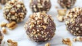 Chocolate balls with nuts on marble surface Royalty Free Stock Photo