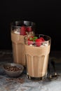 Chocolate banana smoothie with cocoa nibs Royalty Free Stock Photo