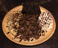 Chocolate with banana Toast on black table background.