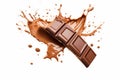 Chocolate bar broken with yummy caramel splash. Generate Ai