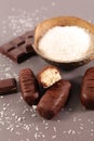 Chocolate bar and coconut powder, bounty