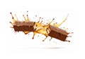 Chocolate bar cracking and splashing, no gravity, ai generated Royalty Free Stock Photo